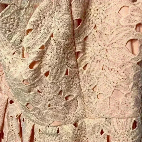 BOOHOO Boutique Off Shoulder Lace Skater Blush Dress NWT Size 14 - Picture 7 of 13